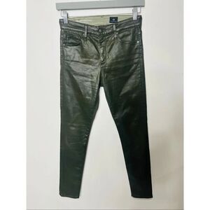 AG The Farrah Skinny Ankle Lt Shady Moss Green Coated Jeans HIgh Rise 27R